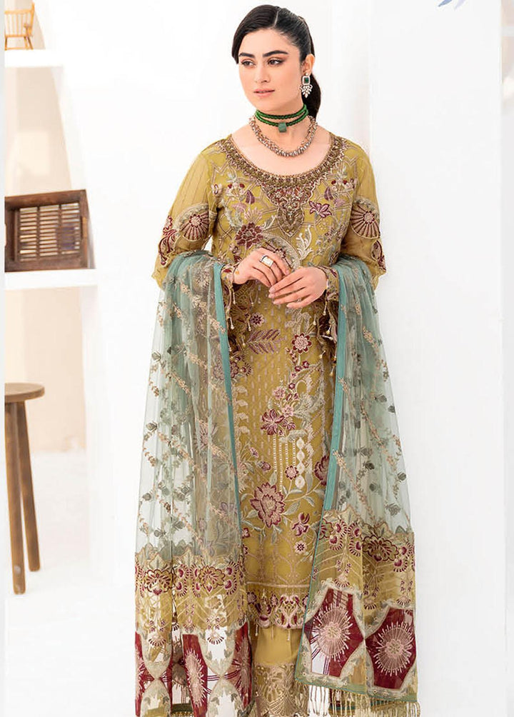 Minhal by Ramsha Embroidered Organza Suits Unstitched 3 Piece RSH23-M8 M-805 - Luxury Collection