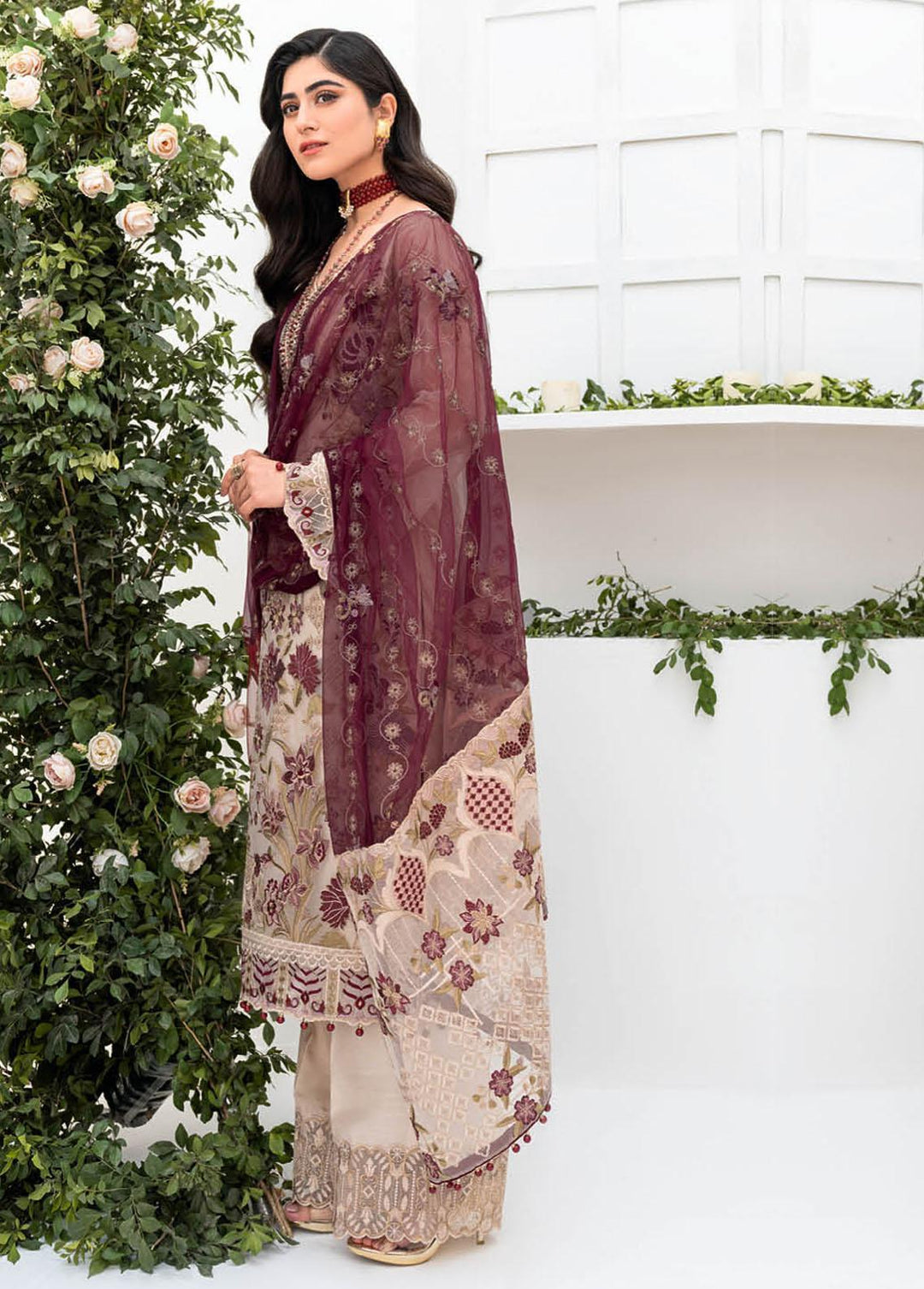 Minhal by Ramsha Embroidered Organza Suits Unstitched 3 Piece RSH23-M8 M-806 - Luxury Collection