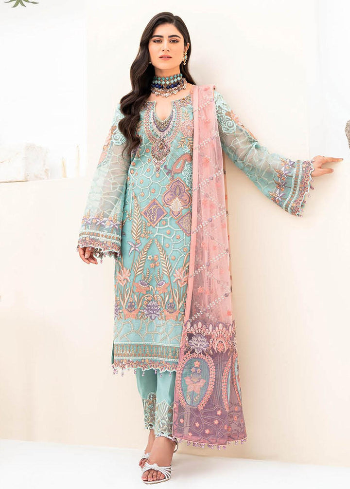 Minhal by Ramsha Embroidered Organza Suits Unstitched 3 Piece RSH23-M8 M-807 - Luxury Collection
