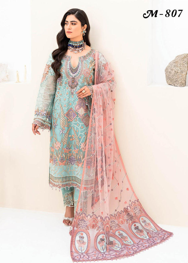 Minhal by Ramsha Embroidered Organza Suits Unstitched 3 Piece RSH23-M8 M-807 - Luxury Collection