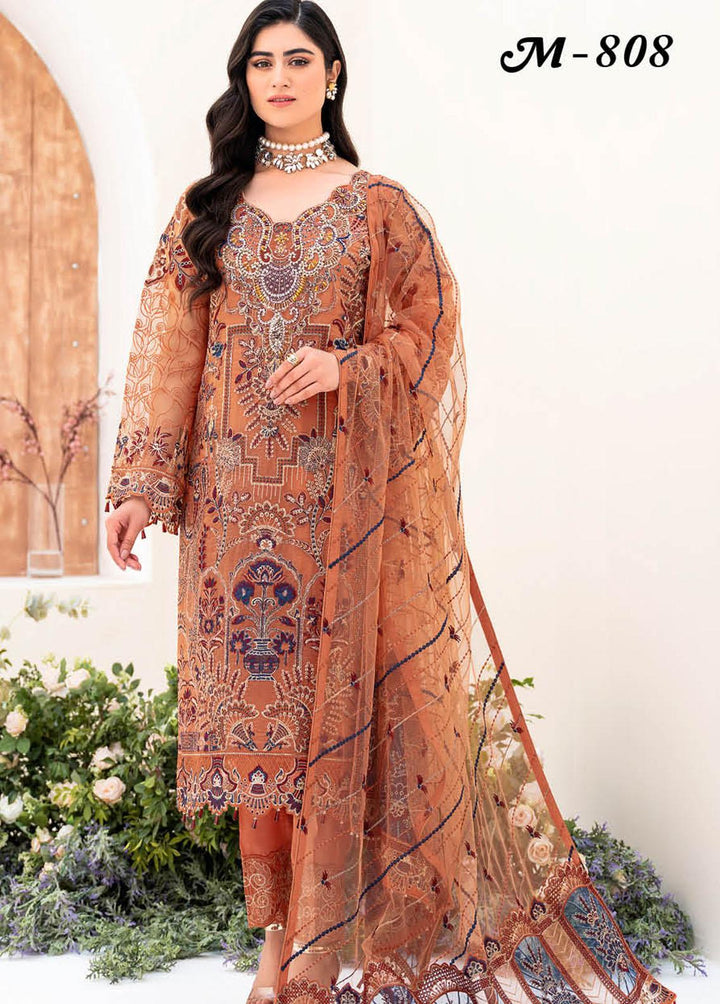 Minhal by Ramsha Embroidered Organza Suits Unstitched 3 Piece RSH23-M8 M-808 - Luxury Collection