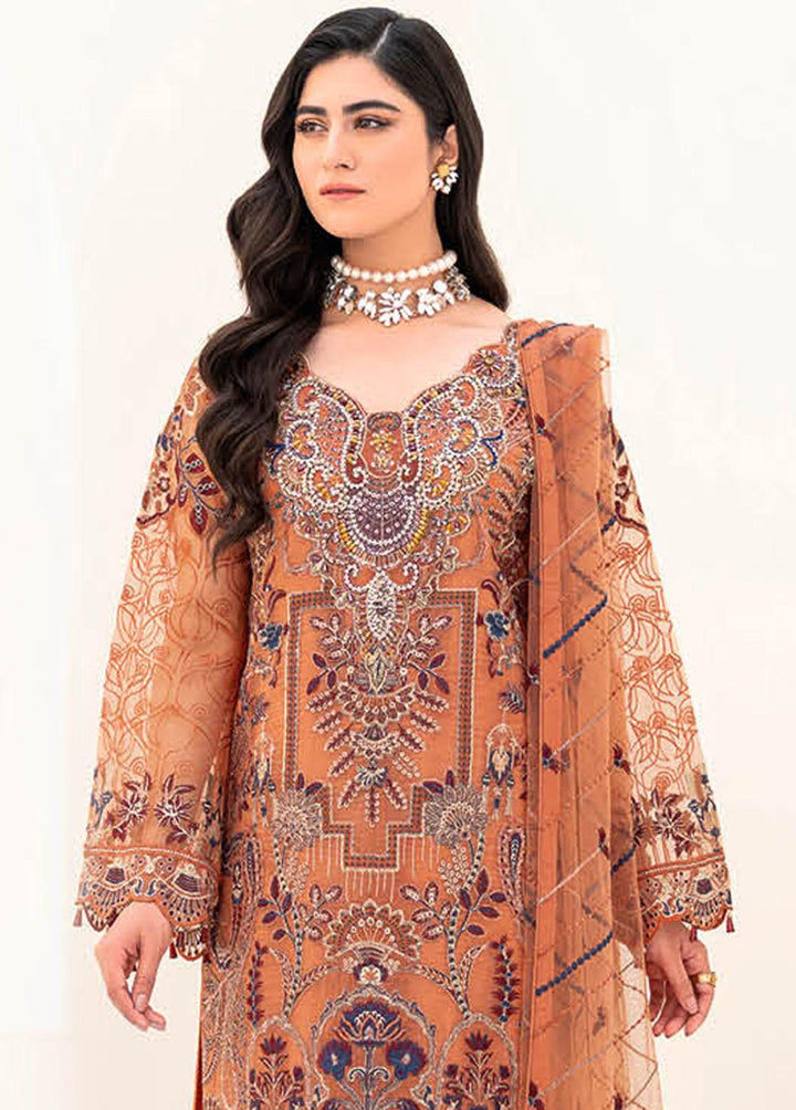 Minhal by Ramsha Embroidered Organza Suits Unstitched 3 Piece RSH23-M8 M-808 - Luxury Collection
