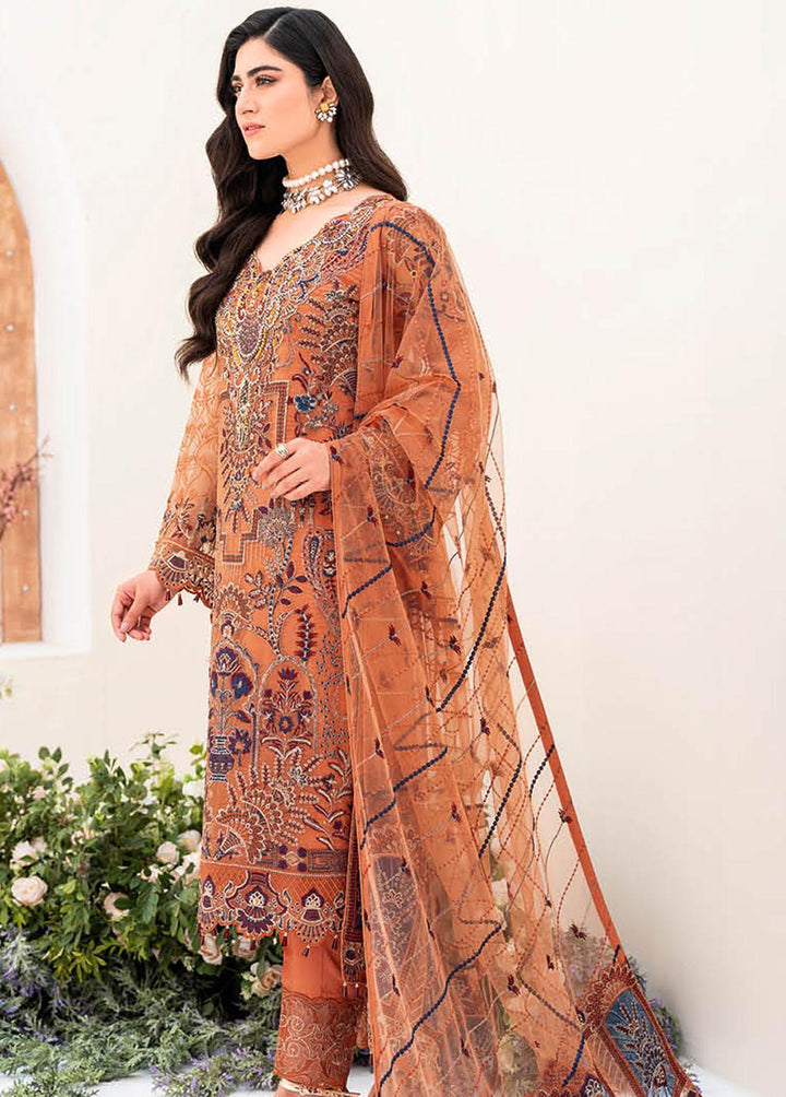 Minhal by Ramsha Embroidered Organza Suits Unstitched 3 Piece RSH23-M8 M-808 - Luxury Collection
