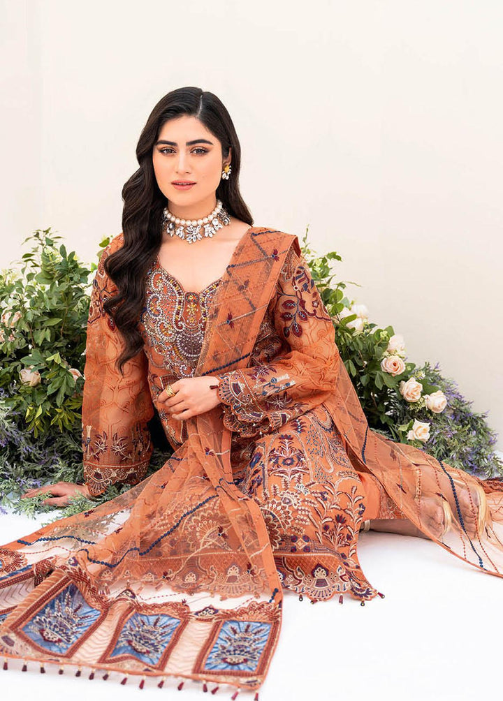 Minhal by Ramsha Embroidered Organza Suits Unstitched 3 Piece RSH23-M8 M-808 - Luxury Collection