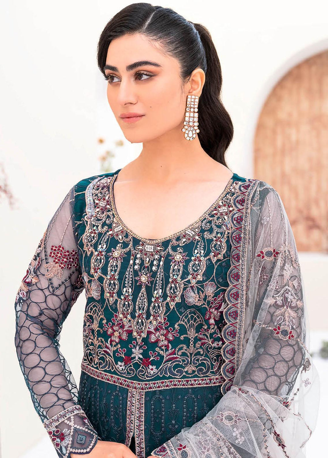 Minhal by Ramsha Embroidered Net Suits Unstitched 3 Piece RSH23-M8 M-810 - Luxury Collection