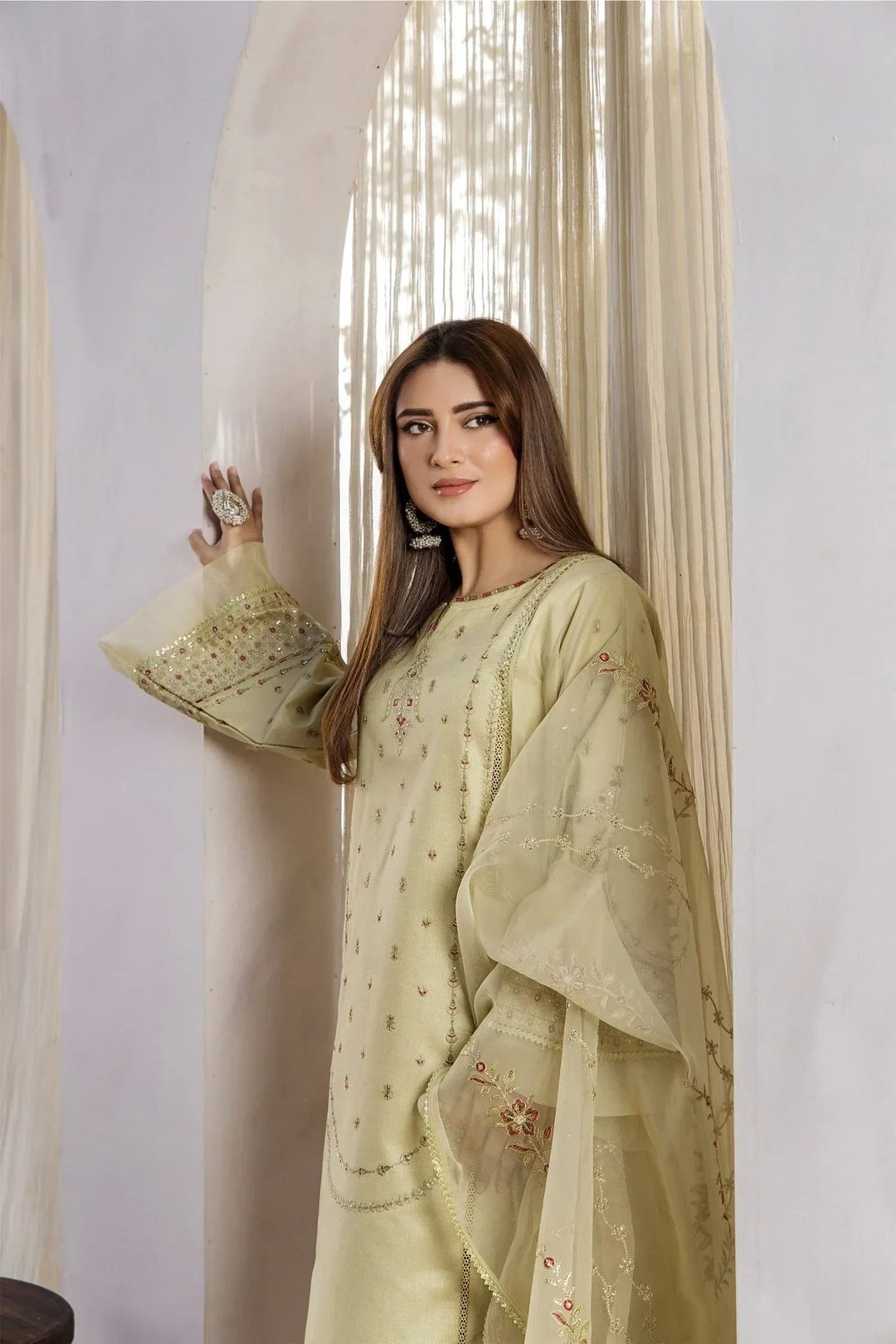 Sohani Rajwani By HM RTW Embroidered Lawn 3 Piece Suit MINT GOLD Festive Collection