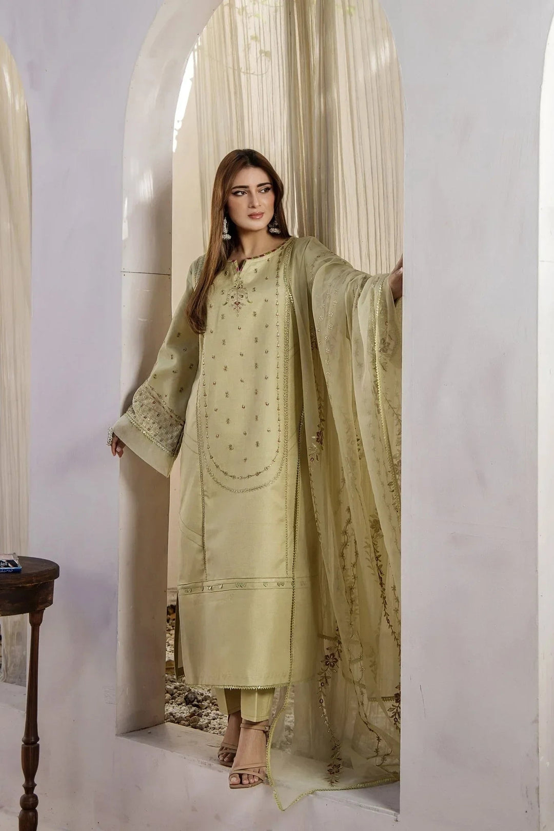 Sohani Rajwani By HM RTW Embroidered Lawn 3 Piece Suit MINT GOLD Festive Collection