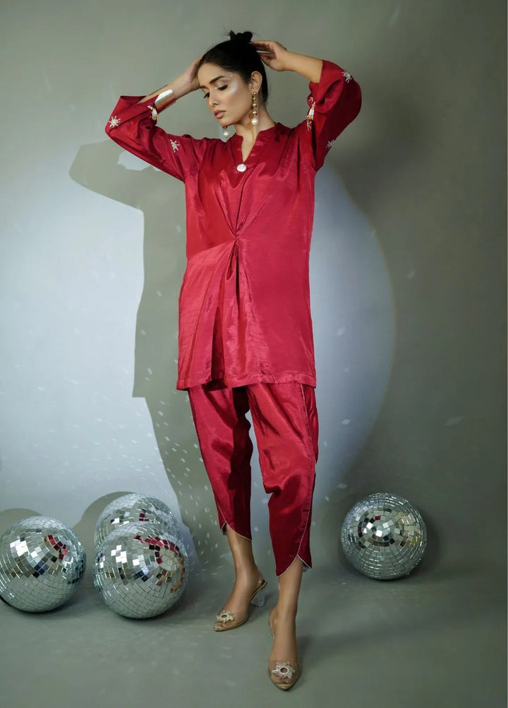 Minutiae Pret Embroidered Silk 2 Piece Suit Garnet