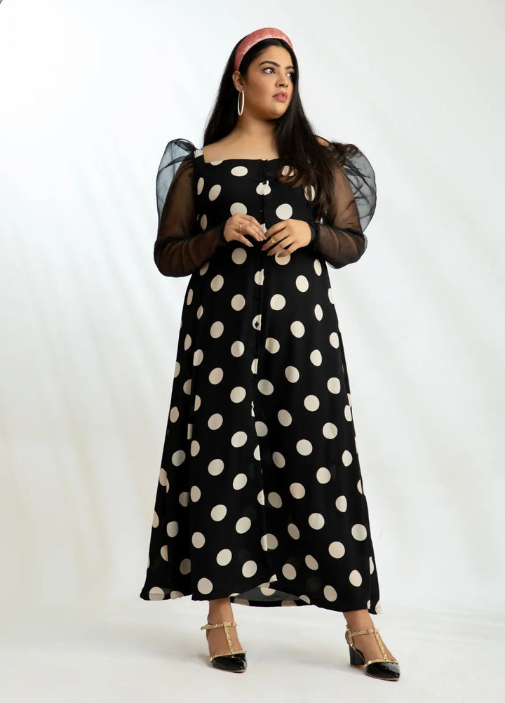 Minutiae Pret Printed Georgette Silk Organza 1 Piece Suit Large Polka Dot Dress