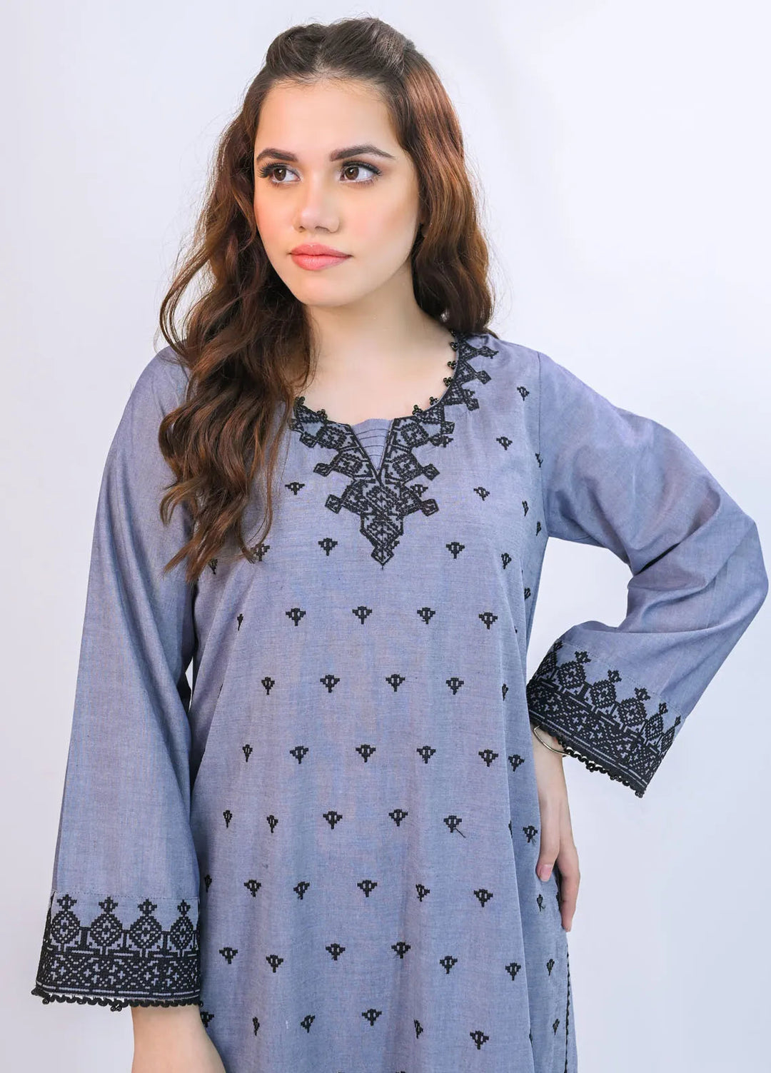 Miorah by Ayla Pret Embroidered Chambrey 2 Piece Suit Leila