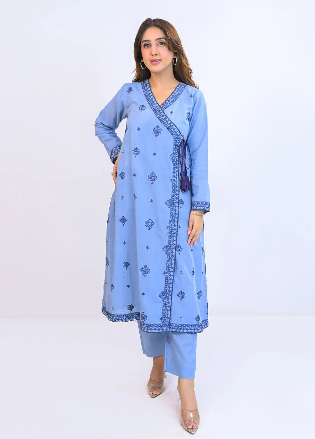 Miorah by Ayla Pret Embroidered Chambrey 2 Piece Suit Samaa