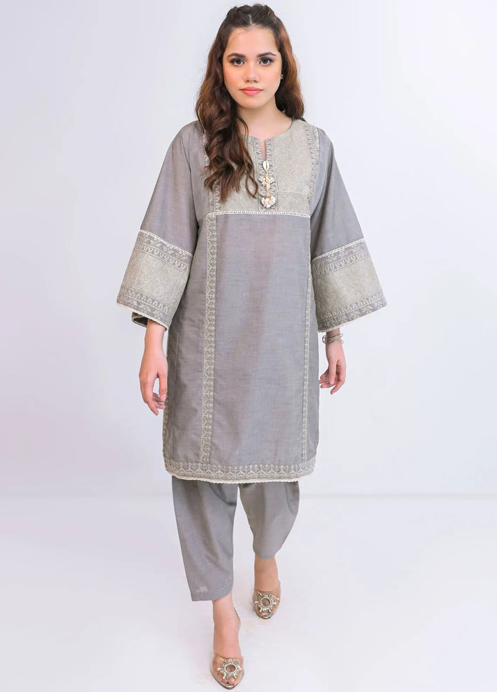 Miorah by Ayla Pret Embroidered Chambrey 2 Piece Suit Shafaq