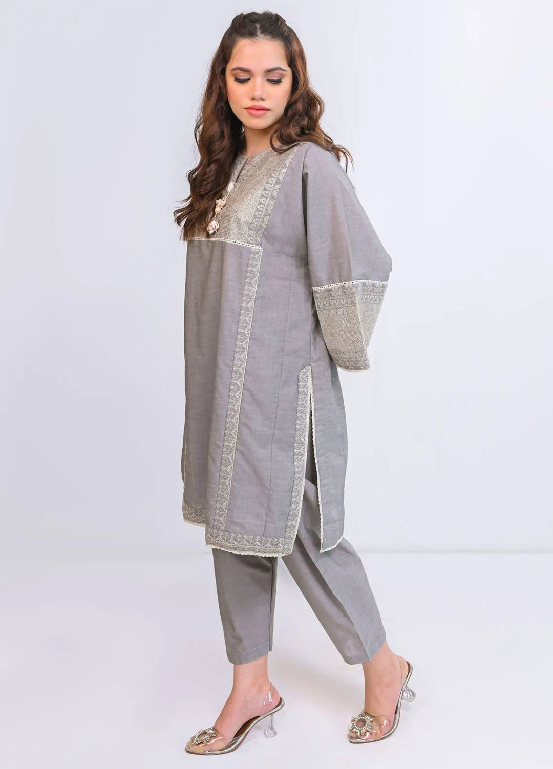 Miorah by Ayla Pret Embroidered Chambrey 2 Piece Suit Shafaq