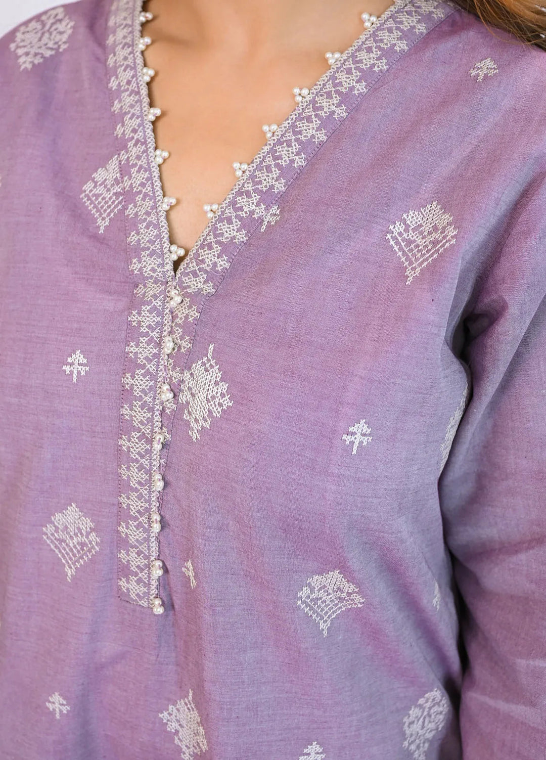 Miorah by Ayla Pret Embroidered Chambrey 2 Piece Suit Tamanna