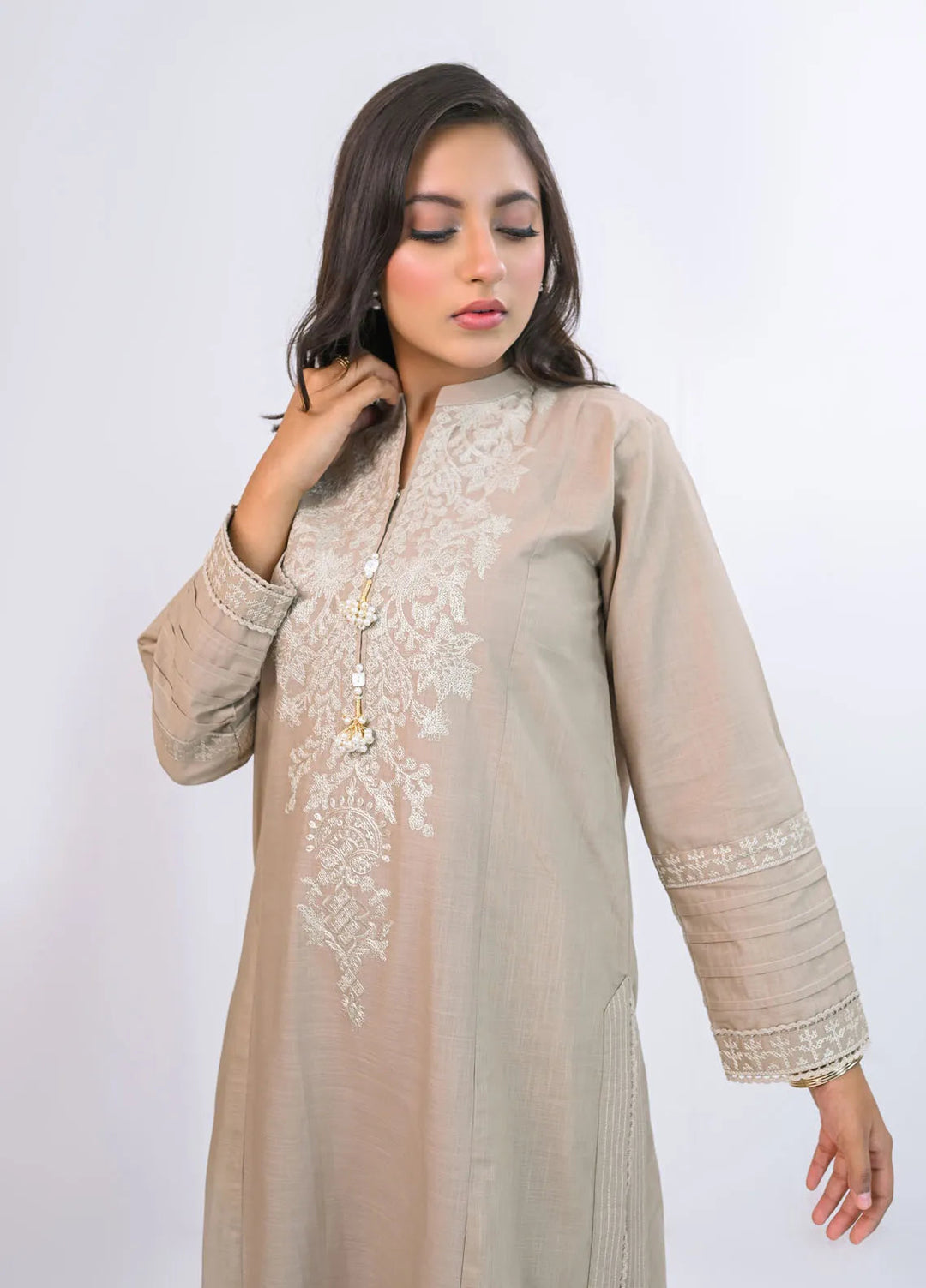 Miorah by Ayla Pret Embroidered Slub 2 Piece Suit Arzoo