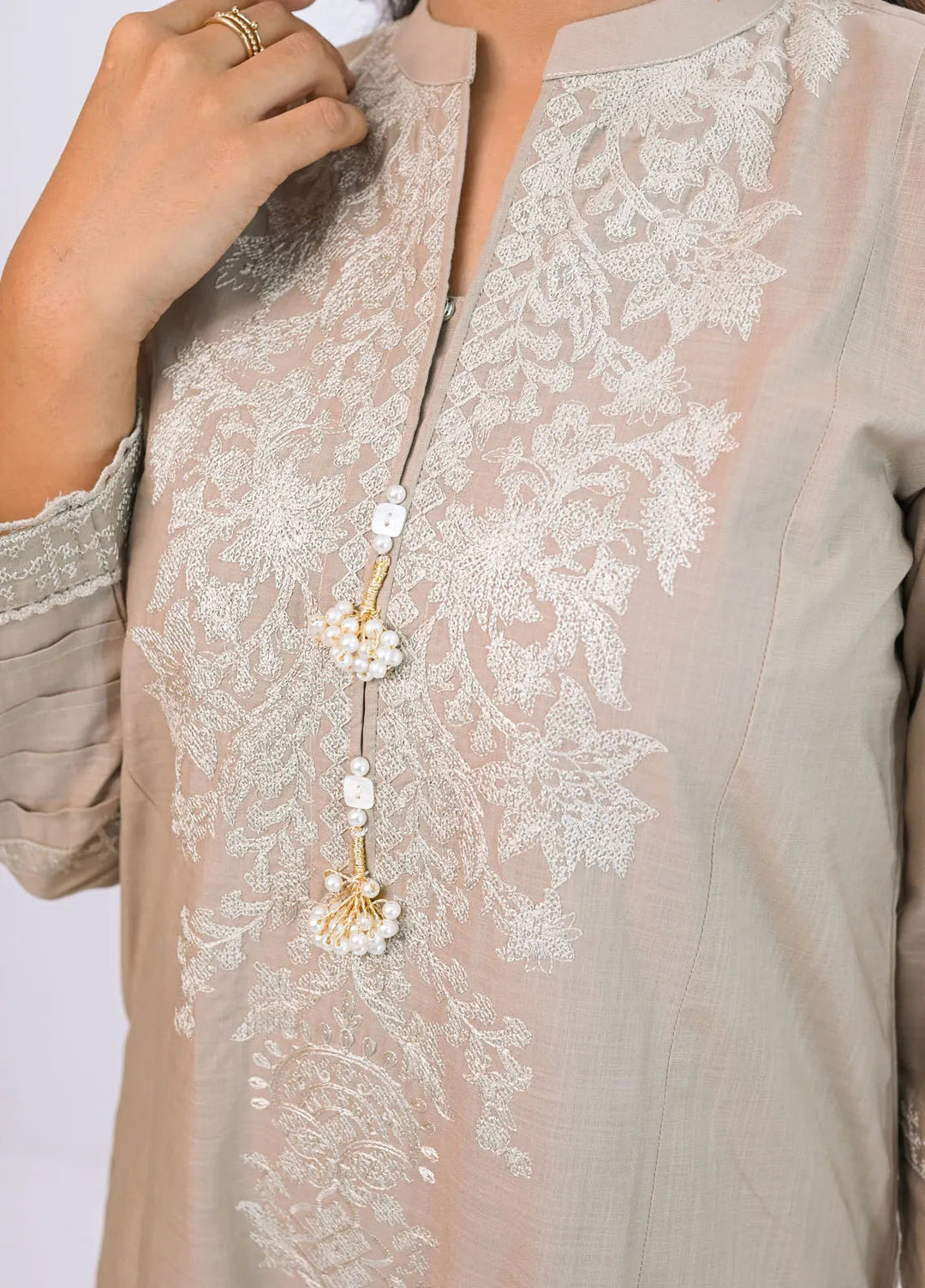 Miorah by Ayla Pret Embroidered Slub 2 Piece Suit Arzoo