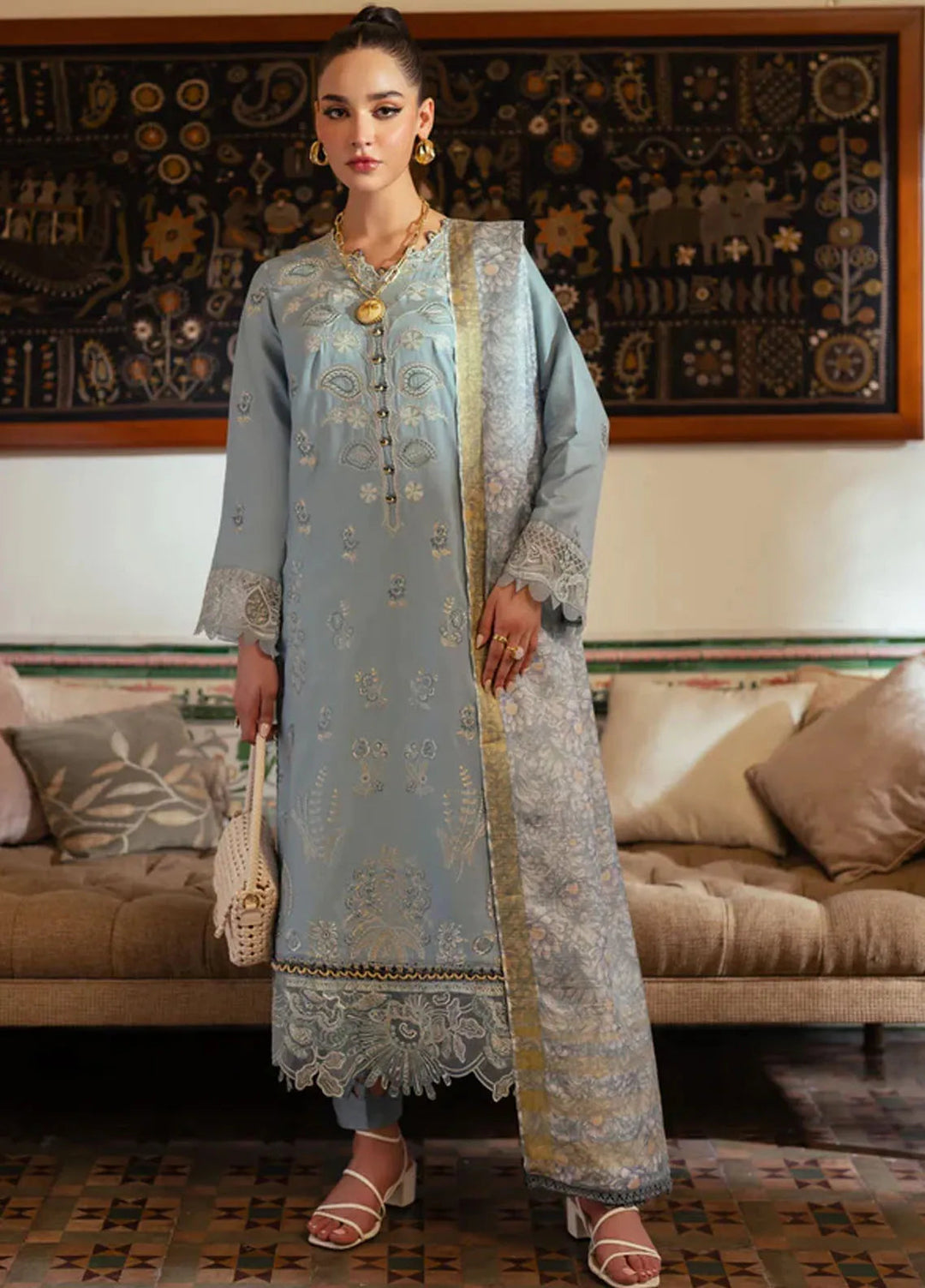 Miraal By Aabyaan Embroidered Chikankari Suit Unstitched 3 Piece ABY24M AV-04 Maleen - Winter Collection