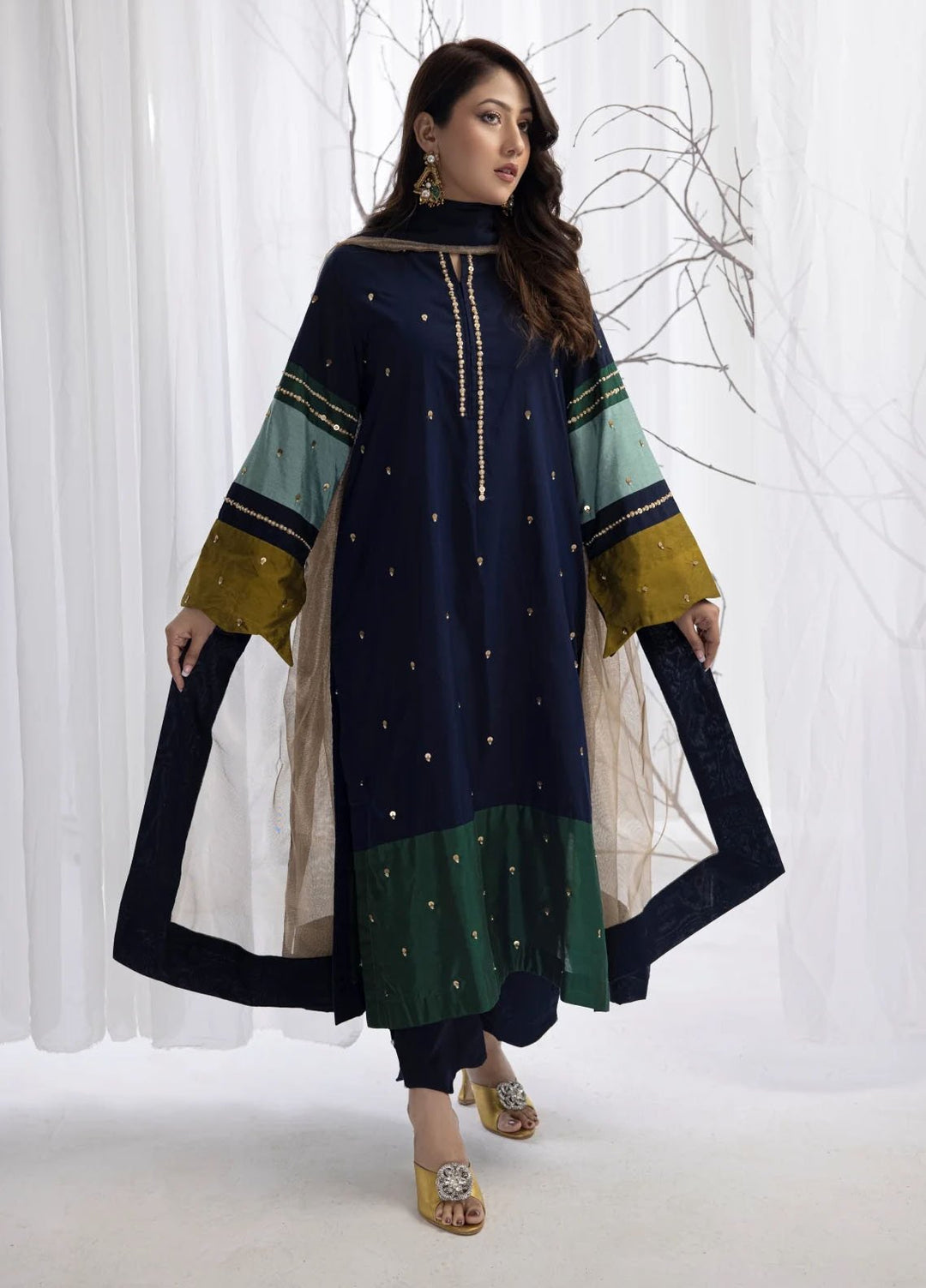 Miras Pret Embroidered Katan silk 3 Piece Husna