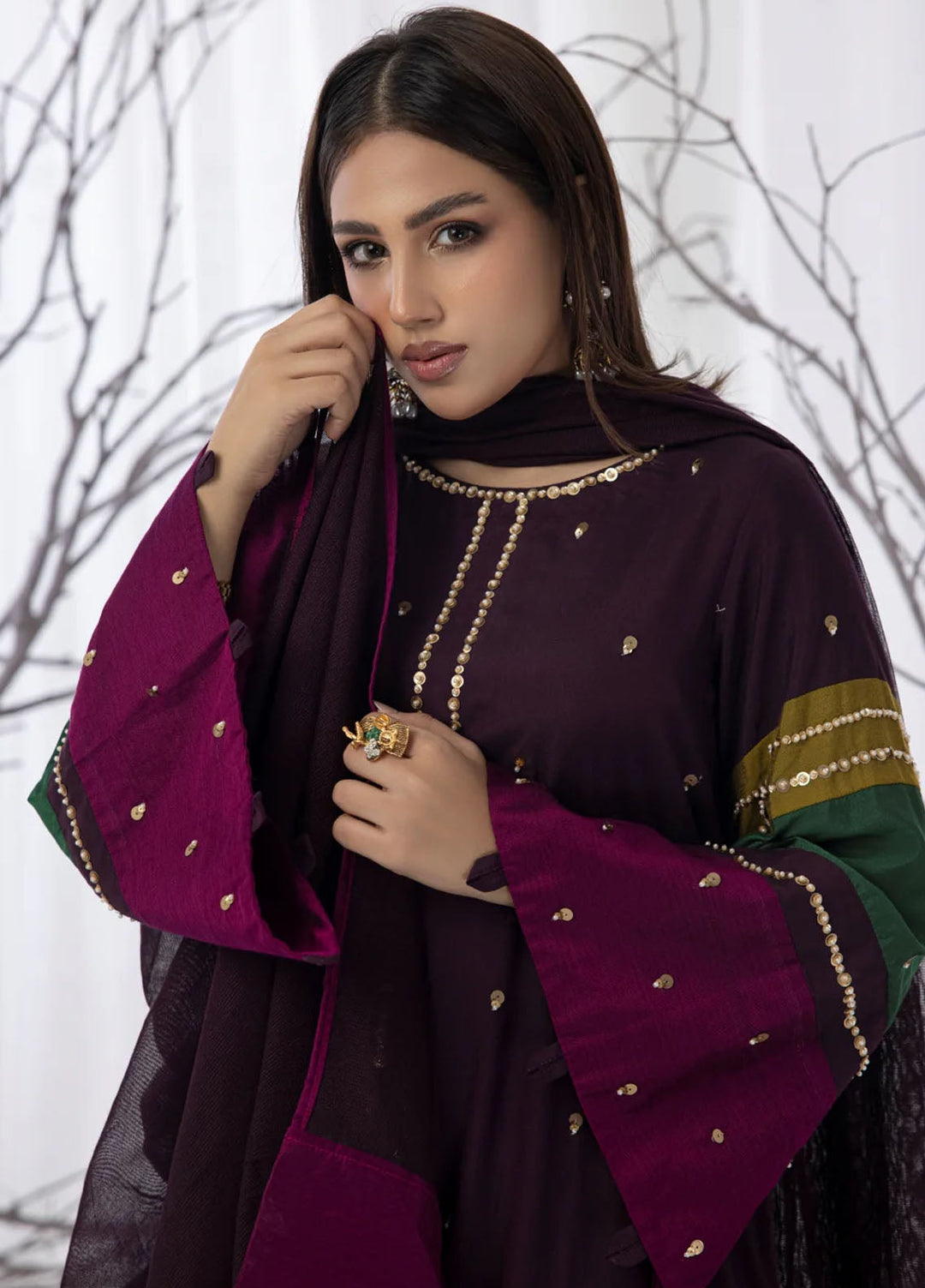Miras Pret Embroidered Katan silk 3 Piece Ryma