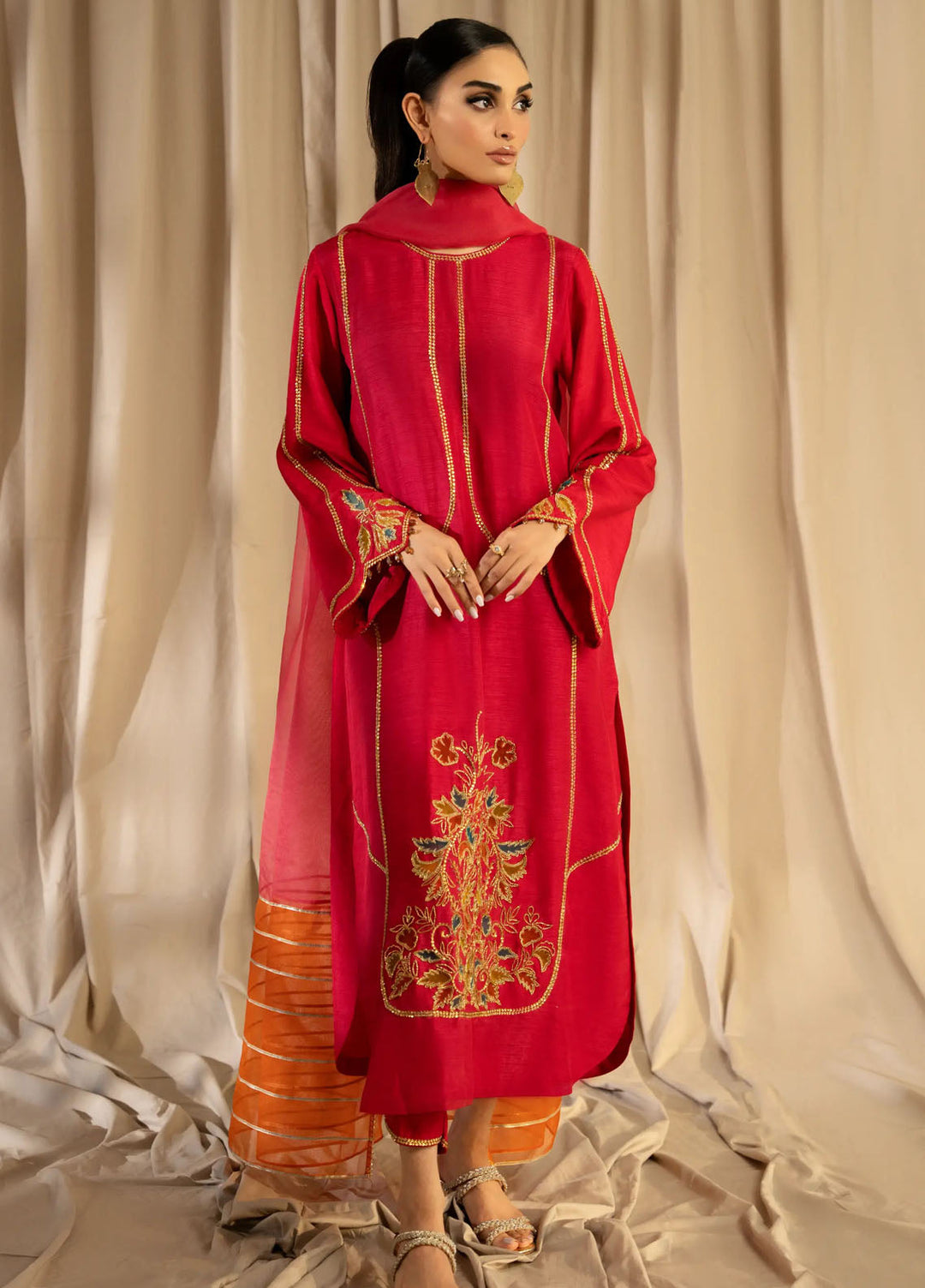 Miras Pret Embroidered Korean raw silk 3 Piece Suit Ezra