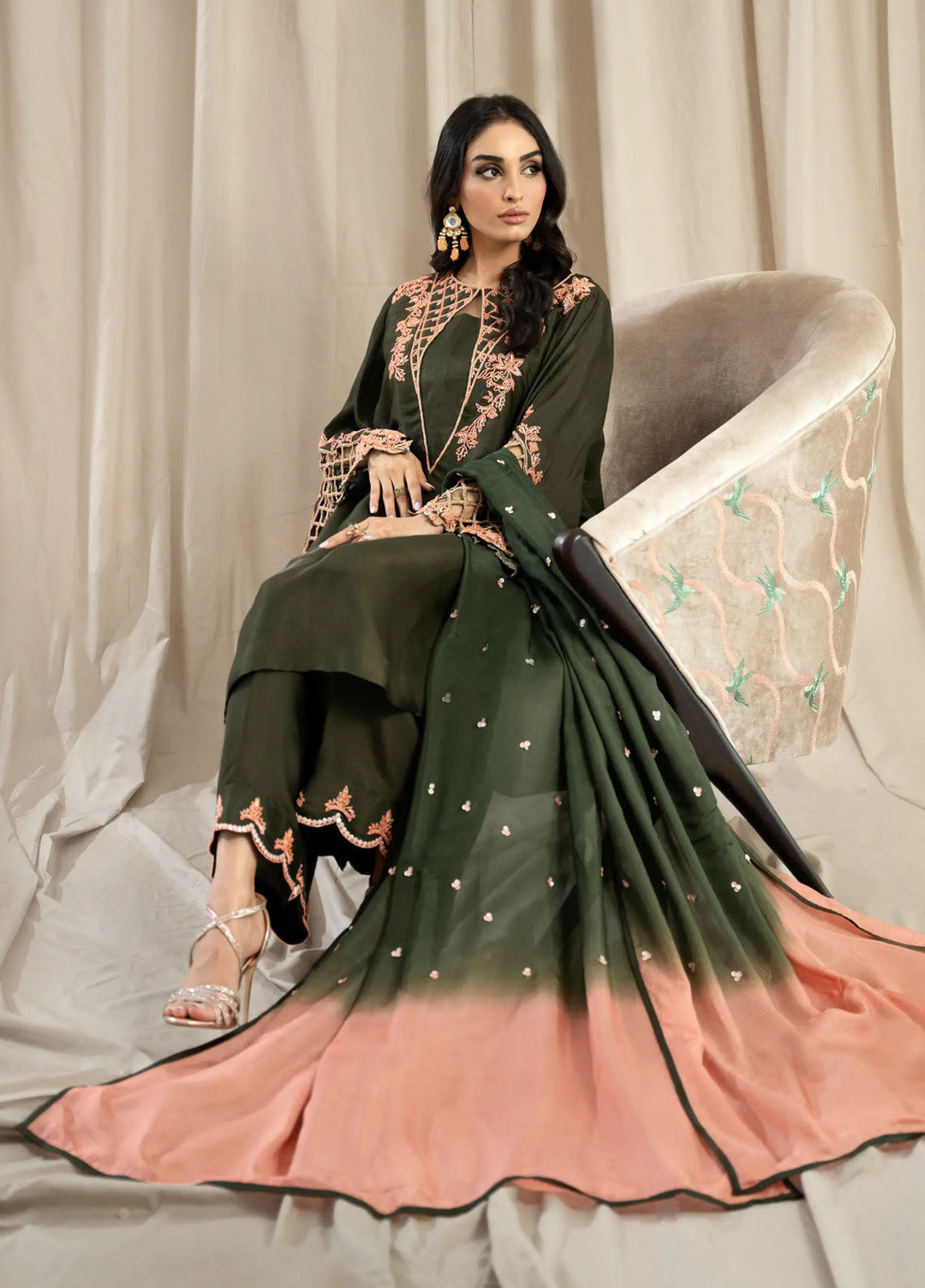 Miras Pret Embroidered Sheesha silk 3 Piece Suit Everly