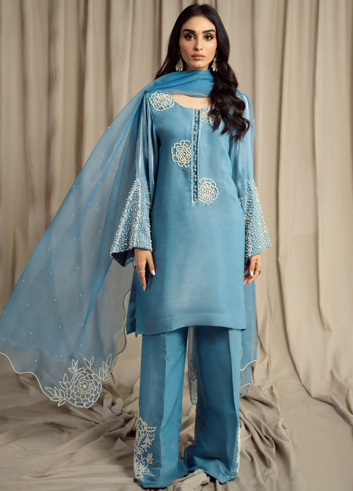 Miras Pret Embroidered Sheesha silk 3 Piece Suit Opal