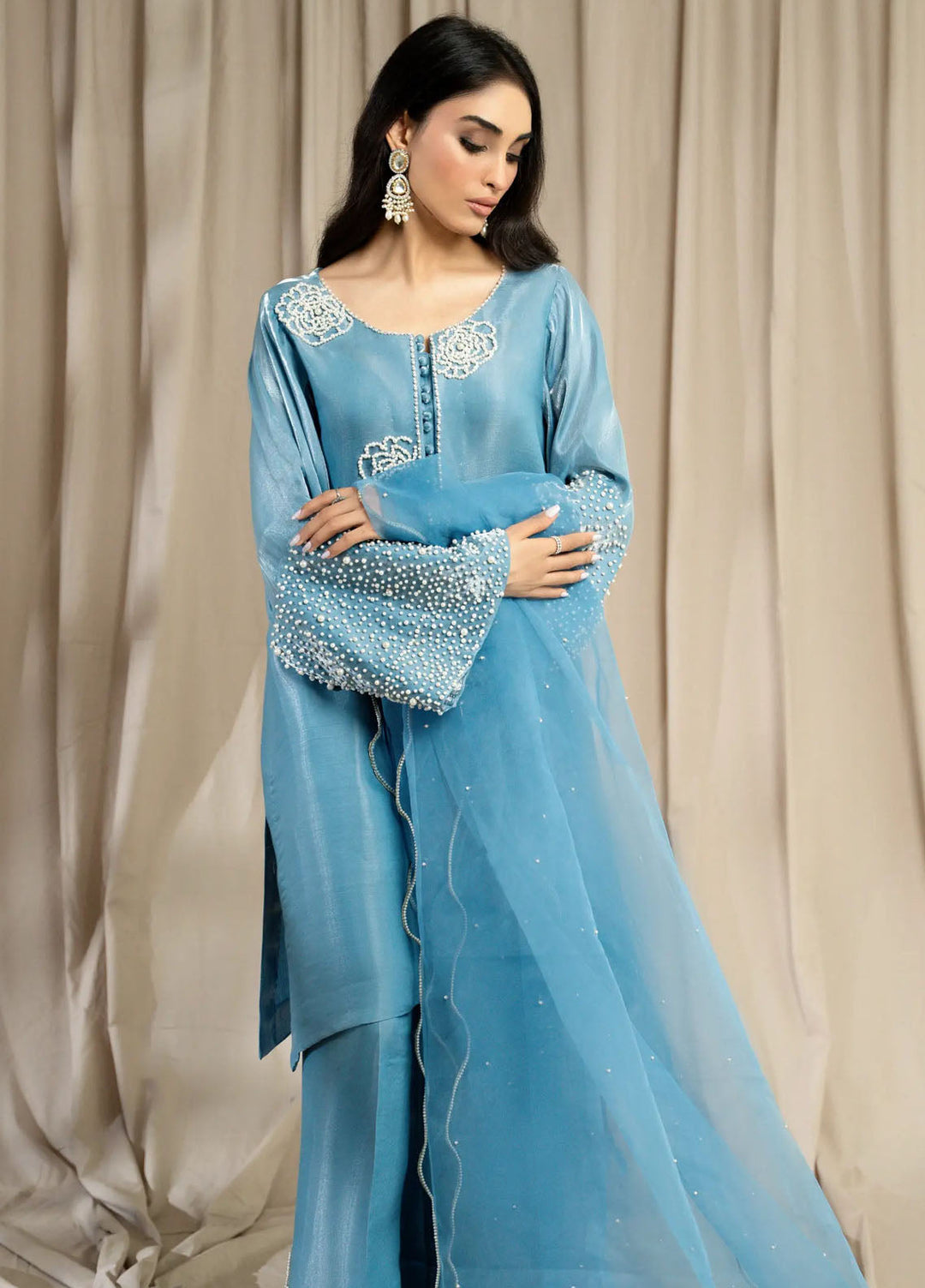 Miras Pret Embroidered Sheesha silk 3 Piece Suit Opal
