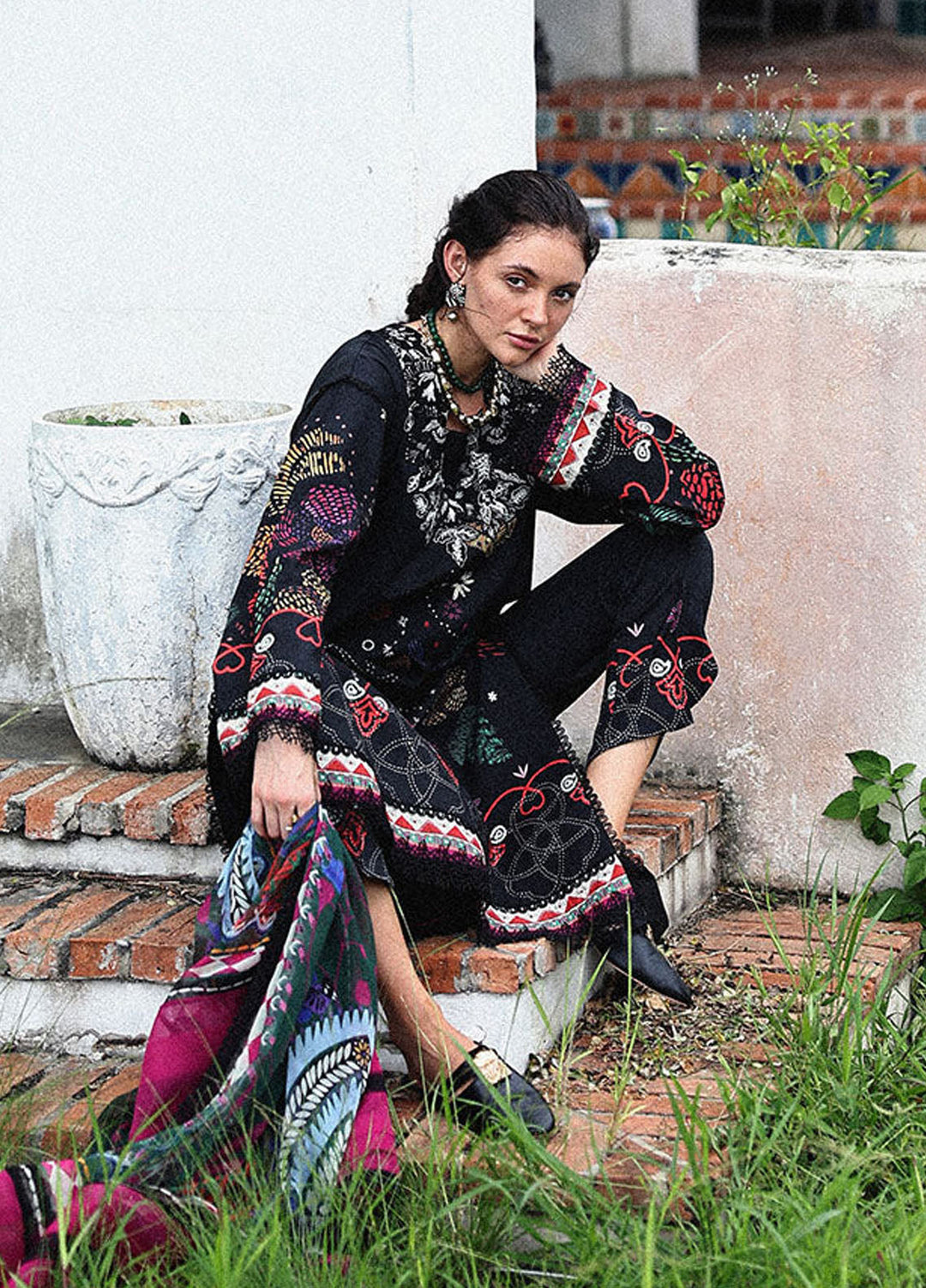 Mirasol by Mushq Embroidered Cambric Suits Unstitched 3 Piece MQ25MH D-01 A Medi Noche - Summer Collection