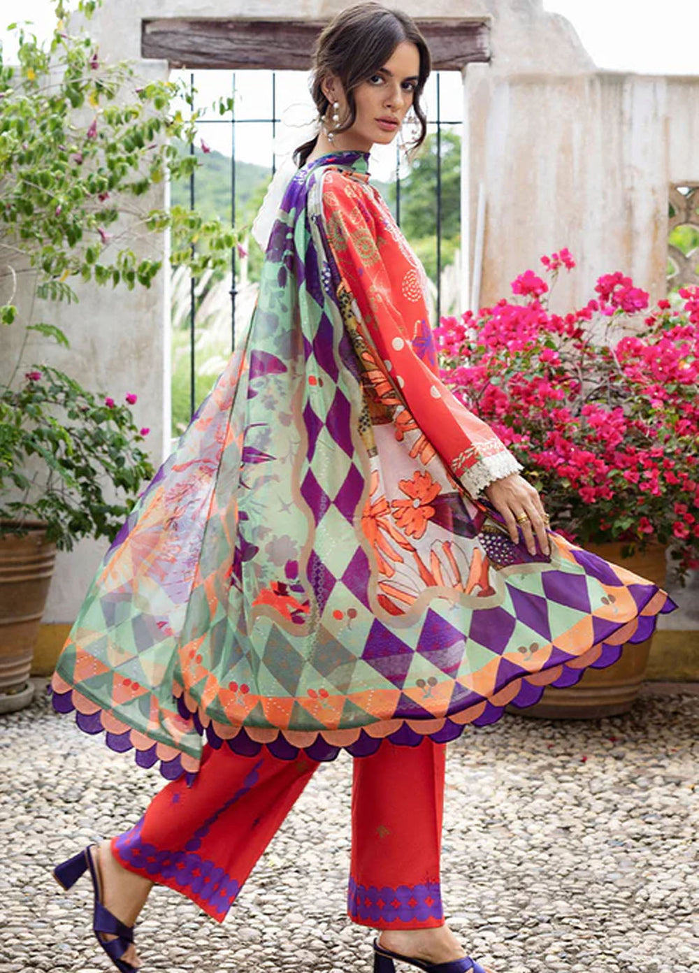Mirasol by Mushq Embroidered Cambric Suits Unstitched 3 Piece MQ25MH D-02 B Carmin Rosa - Summer Collection