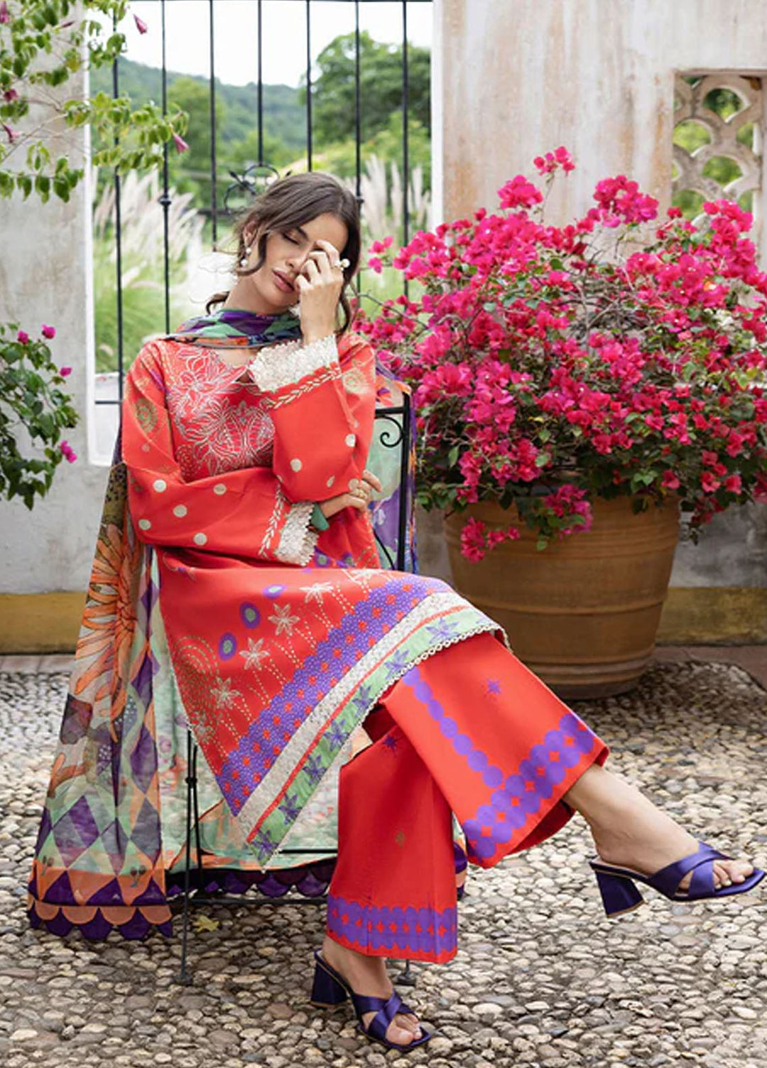 Mirasol by Mushq Embroidered Cambric Suits Unstitched 3 Piece MQ25MH D-02 B Carmin Rosa - Summer Collection