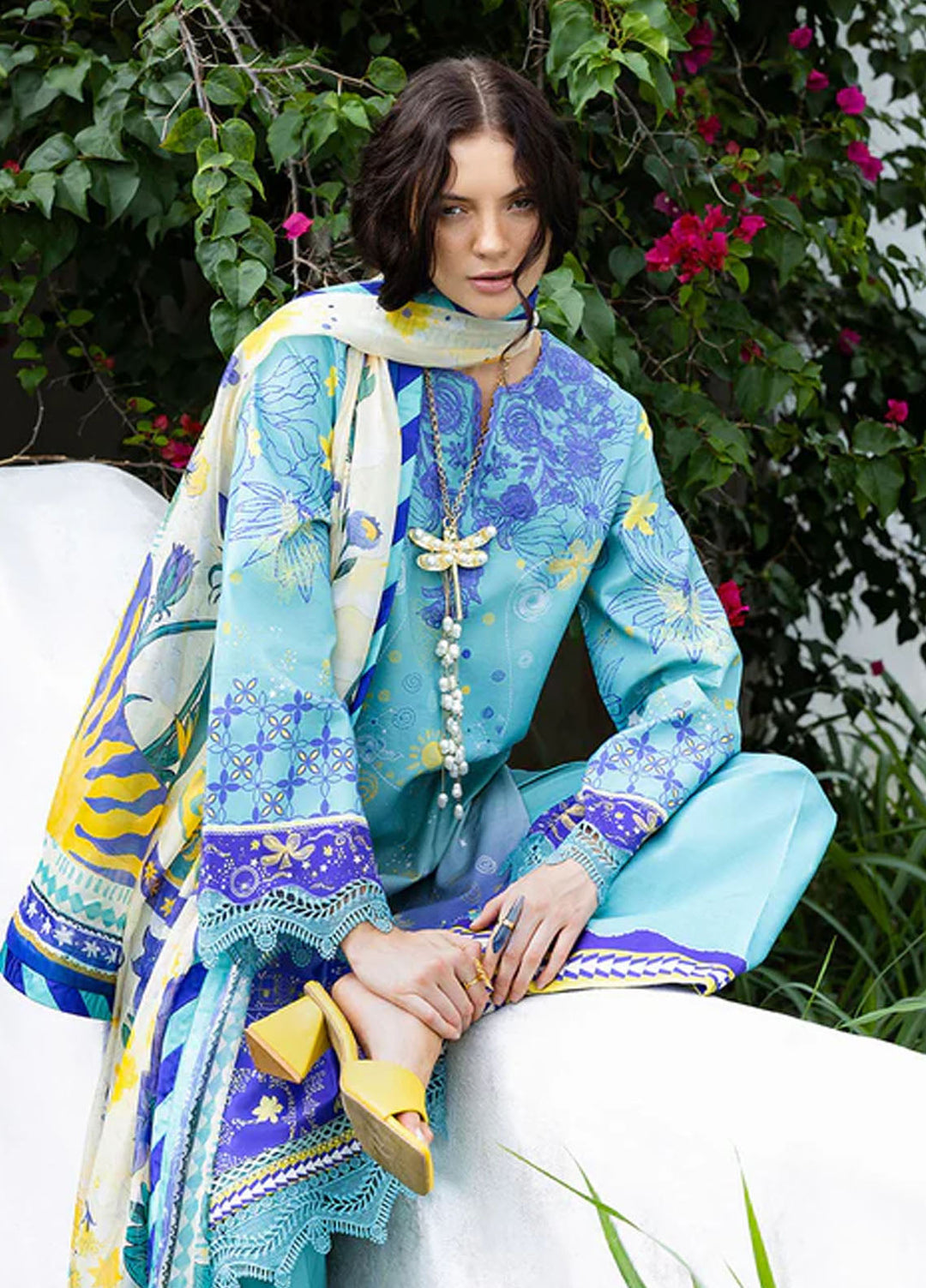 Mirasol by Mushq Embroidered Cambric Suits Unstitched 3 Piece MQ25MH D-05 B Mar Azul - Summer Collection