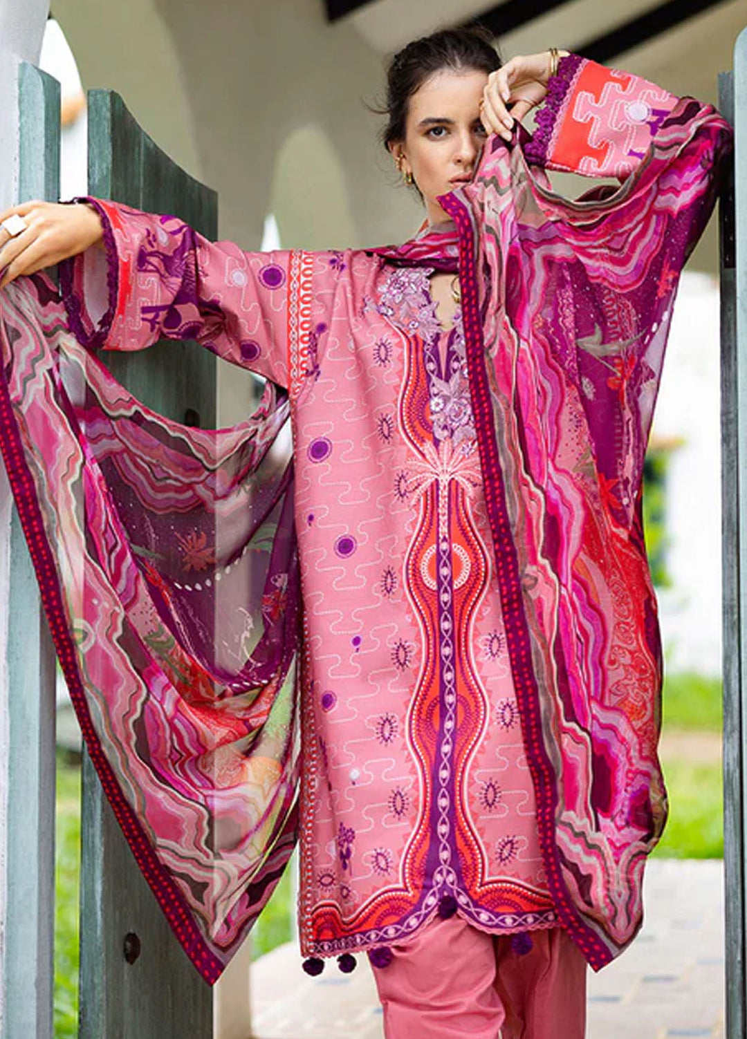 Mirasol by Mushq Embroidered Cambric Suits Unstitched 3 Piece MQ25MH D-08 B Coral Mar - Summer Collection