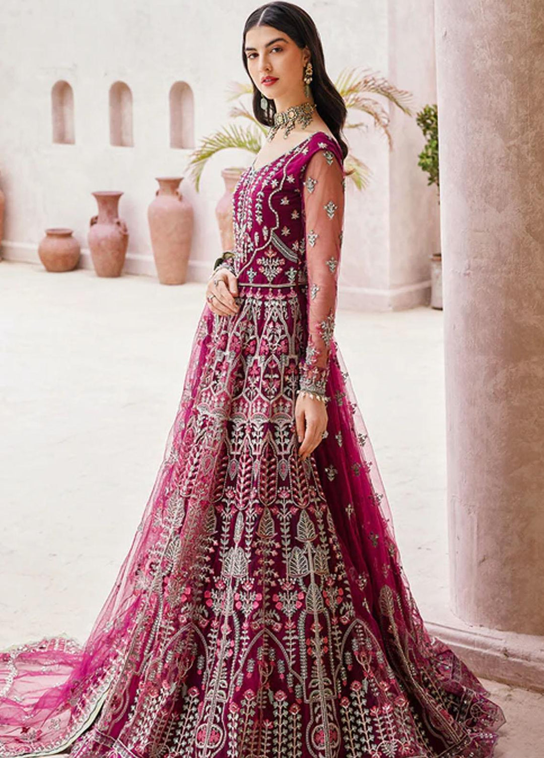 Mirha By Emaan Adeel Embroidered Net Suits Unstitched 3 Piece EA23M MH-202 - Wedding Collection