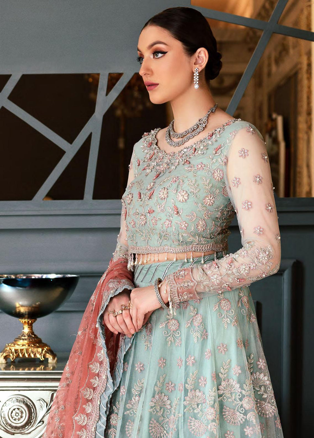 Mirha by Emaan Adeel Net Embroidered Suits Unstitched 3 Piece EA22M MH-02 - Wedding Collection