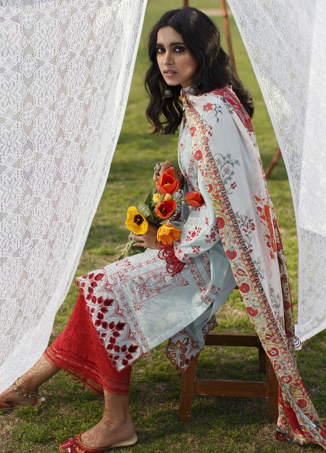 Misha Lakhani Embroidered Lawn Suits Unstitched 3 Piece ML21L 01 Nurata - Summer Collection