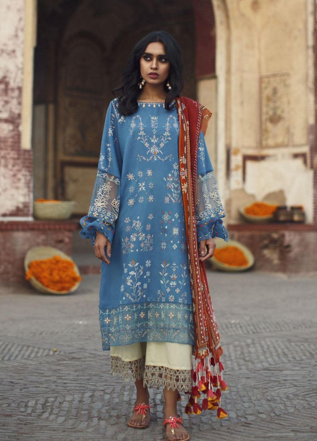 Misha Lakhani Embroidered Lawn Suits Unstitched 3 Piece ML21L 13 Zouak-Blue - Summer Collection