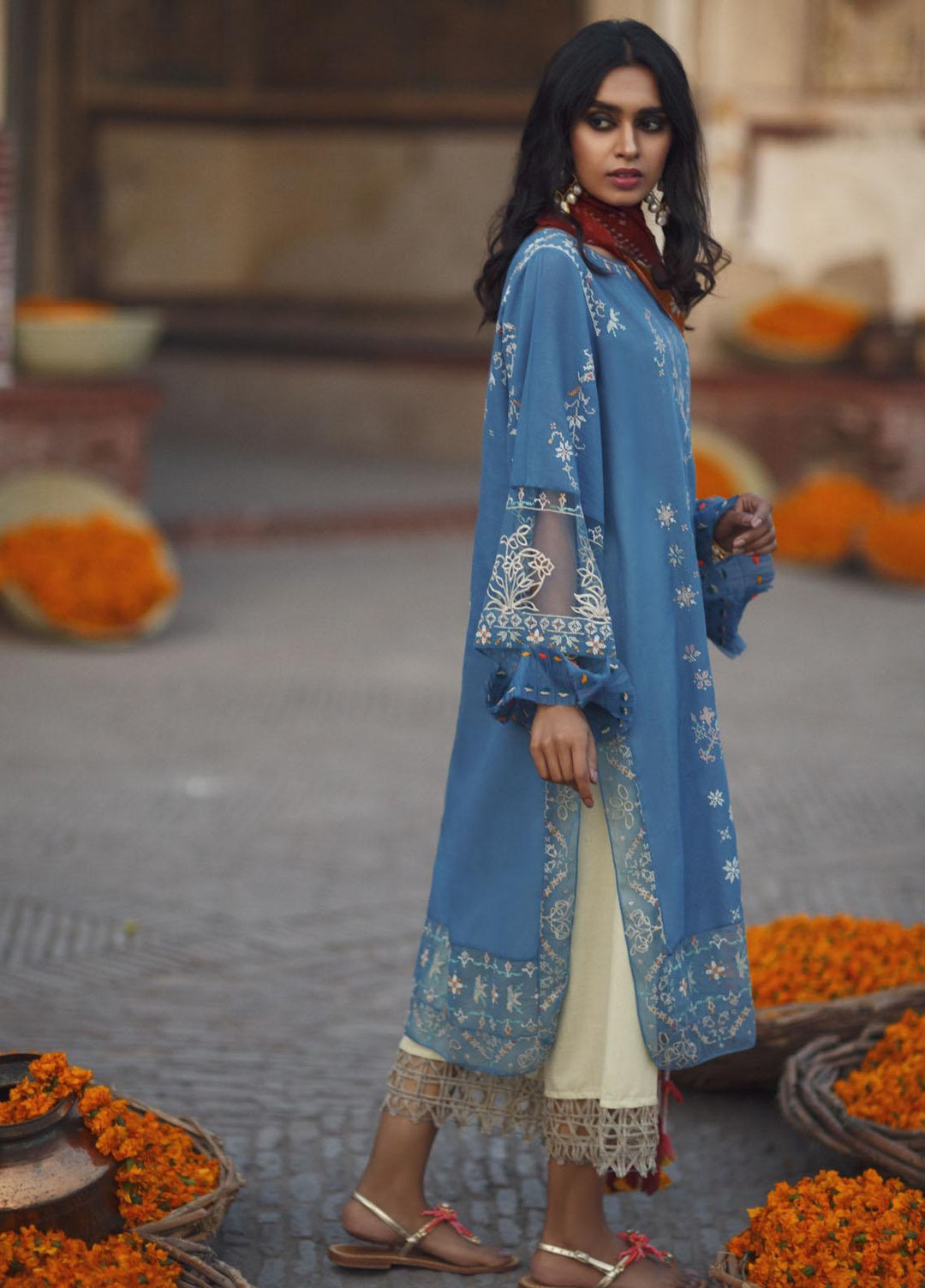 Misha Lakhani Embroidered Lawn Suits Unstitched 3 Piece ML21L 13 Zouak-Blue - Summer Collection