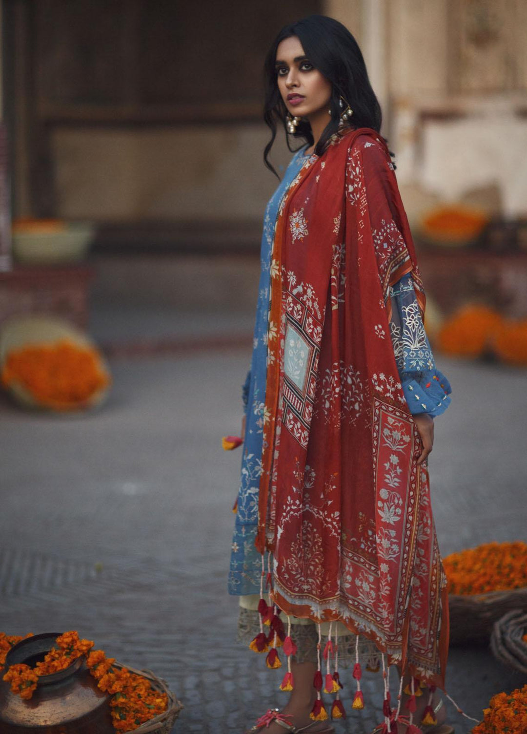 Misha Lakhani Embroidered Lawn Suits Unstitched 3 Piece ML21L 13 Zouak-Blue - Summer Collection