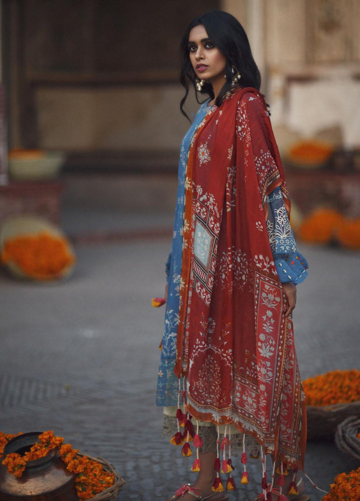 Misha Lakhani Embroidered Lawn Suits Unstitched 3 Piece ML21L 13 Zouak-Blue - Summer Collection