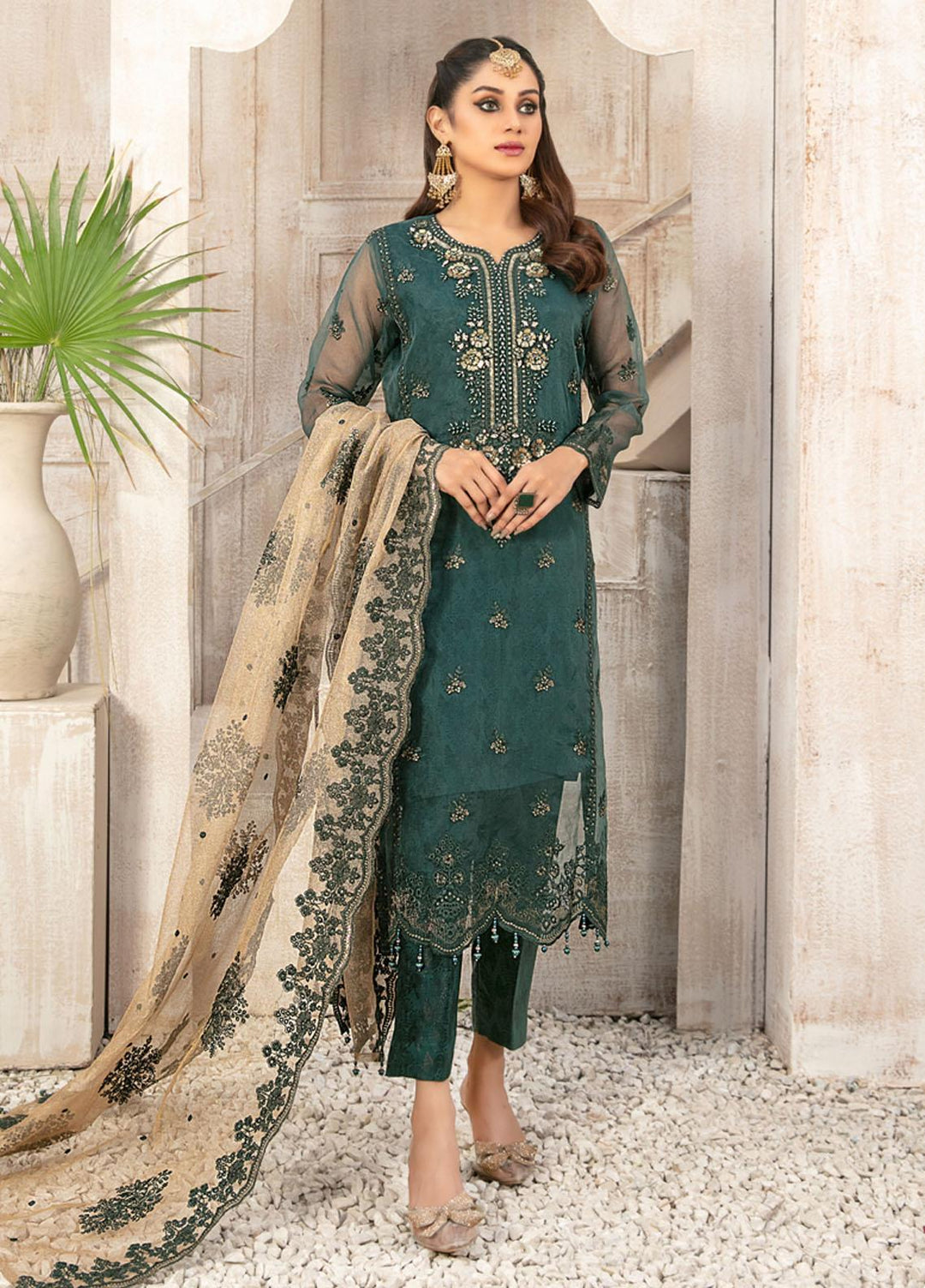 Mishkah By Tawakkal Fabrics Embroidered Organza Suits Unstitched 3 Piece TWF23MK D-9928 - Festive Collection
