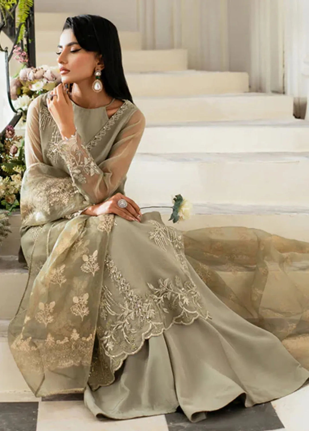 Mishri By Azzal Embroidered Organza Suit Unstitched 4 Piece AZZ24M M1 Aina - Formal Collection