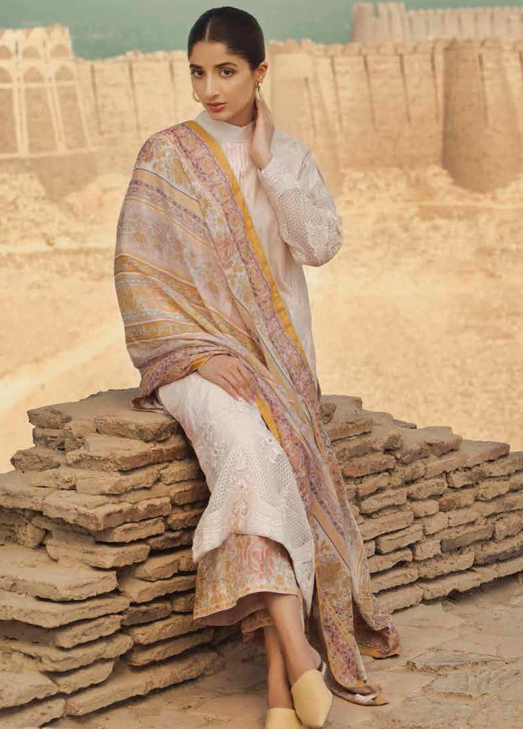 Mizaj By Tena Durrani Embroidered Lawn Suits Unstitched 3 Piece TD21M 01 Angora - Summer Collection