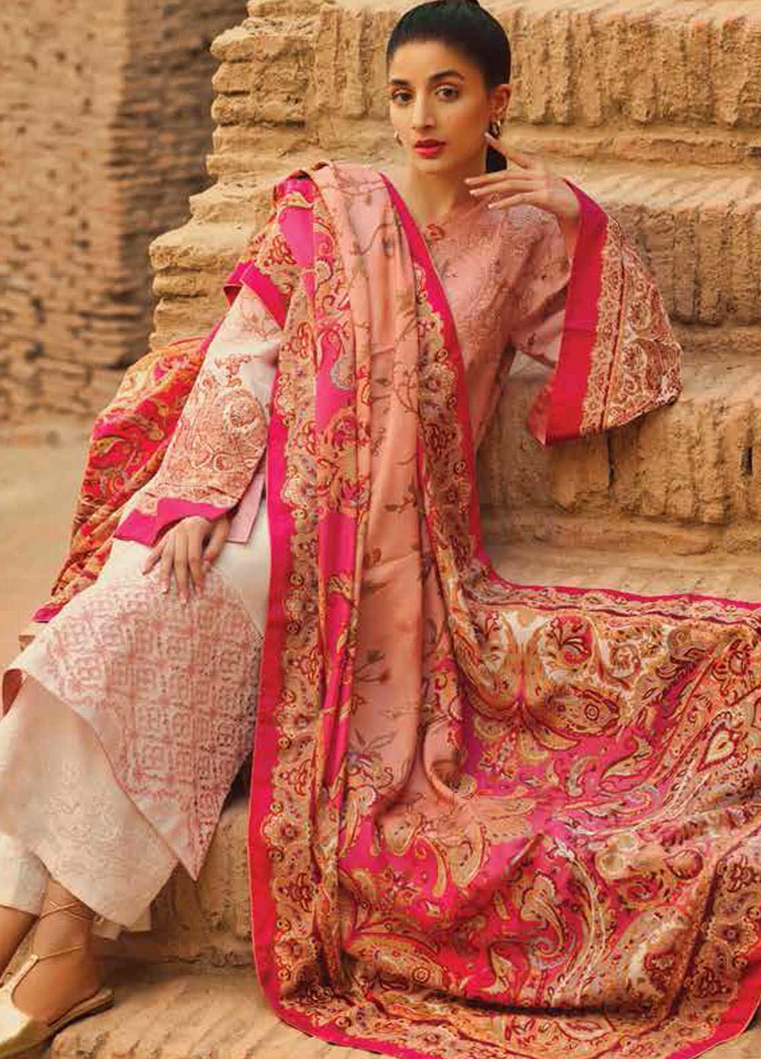 Mizaj By Tena Durrani Embroidered Jacquard Suits Unstitched 3 Piece TD21M 03 Persimmon - Summer Collection