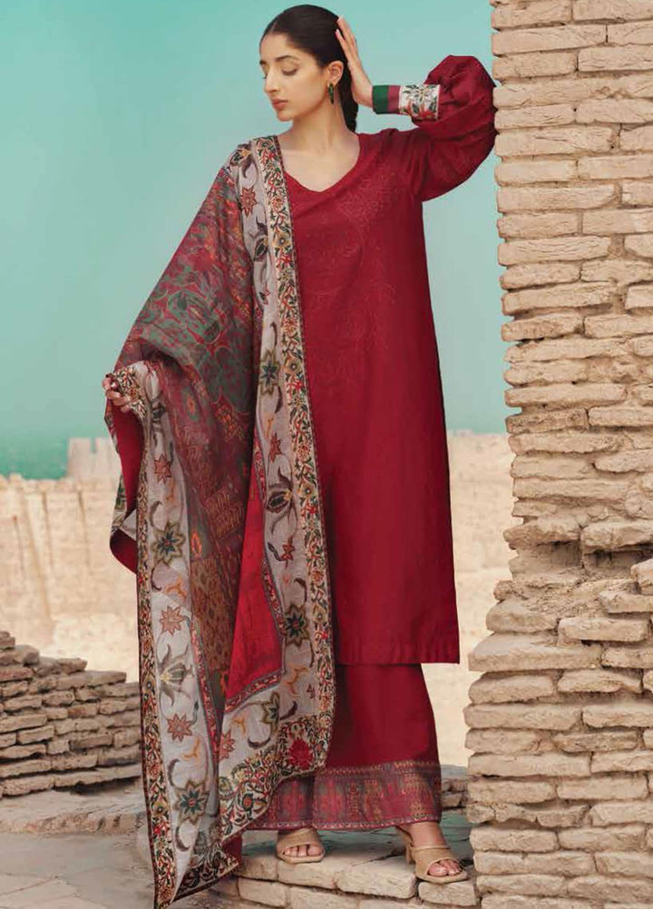 Mizaj By Tena Durrani Embroidered Jacquard Suits Unstitched 3 Piece TD21M 06 Cherry - Summer Collection
