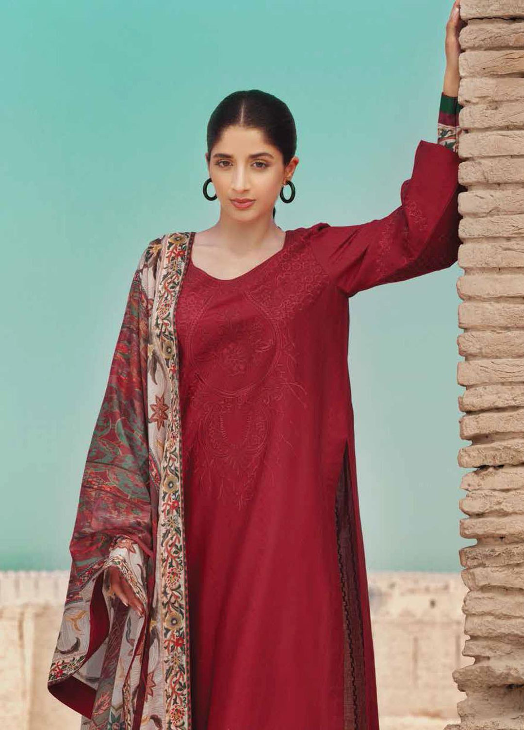 Mizaj By Tena Durrani Embroidered Jacquard Suits Unstitched 3 Piece TD21M 06 Cherry - Summer Collection