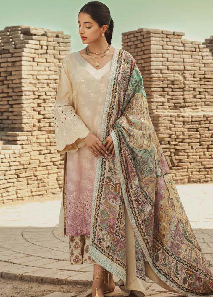 Mizaj By Tena Durrani Embroidered Lawn Suits Unstitched 3 Piece TD21M 08 Butter Cream - Summer Collection