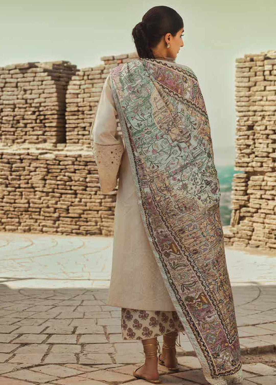 Mizaj By Tena Durrani Embroidered Lawn Suits Unstitched 3 Piece TD21M 08 Butter Cream - Summer Collection