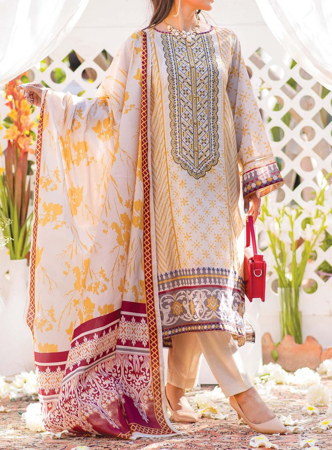 Mizaj Embroidered Lawn Suits Unstitched 3 Piece MZ22S S3LE-220122 - Summer Collection