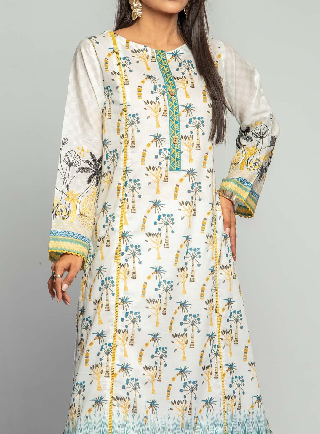 Mizaj Embroidered Lawn  Unstitched Kurti MZ22S W1LE-2103182 - Summer Collection