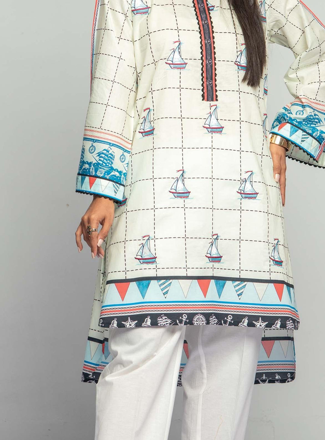 Mizaj Embroidered Lawn  Unstitched Kurti MZ22S W1LE-2103271 - Summer Collection